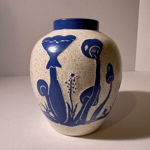 Vintage ceramic Vase butterflies and mushrooms